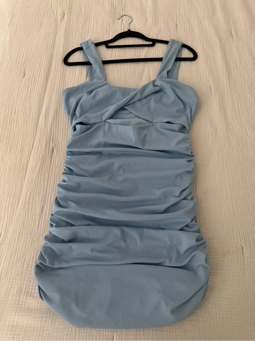Light Blue Ribbed Sleeveless Dress